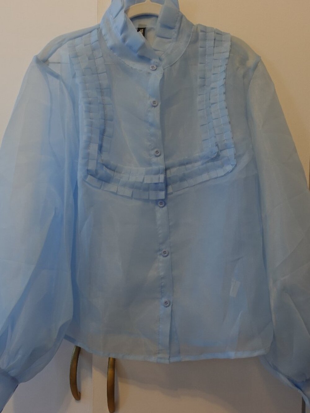 STYLEWE organza like blouse, light blue, pleated chest, size M